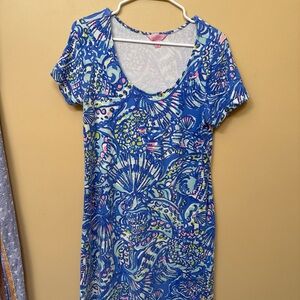 Lilly Pulitzer Blue shell Scoop Neck Dress with Pink Accents